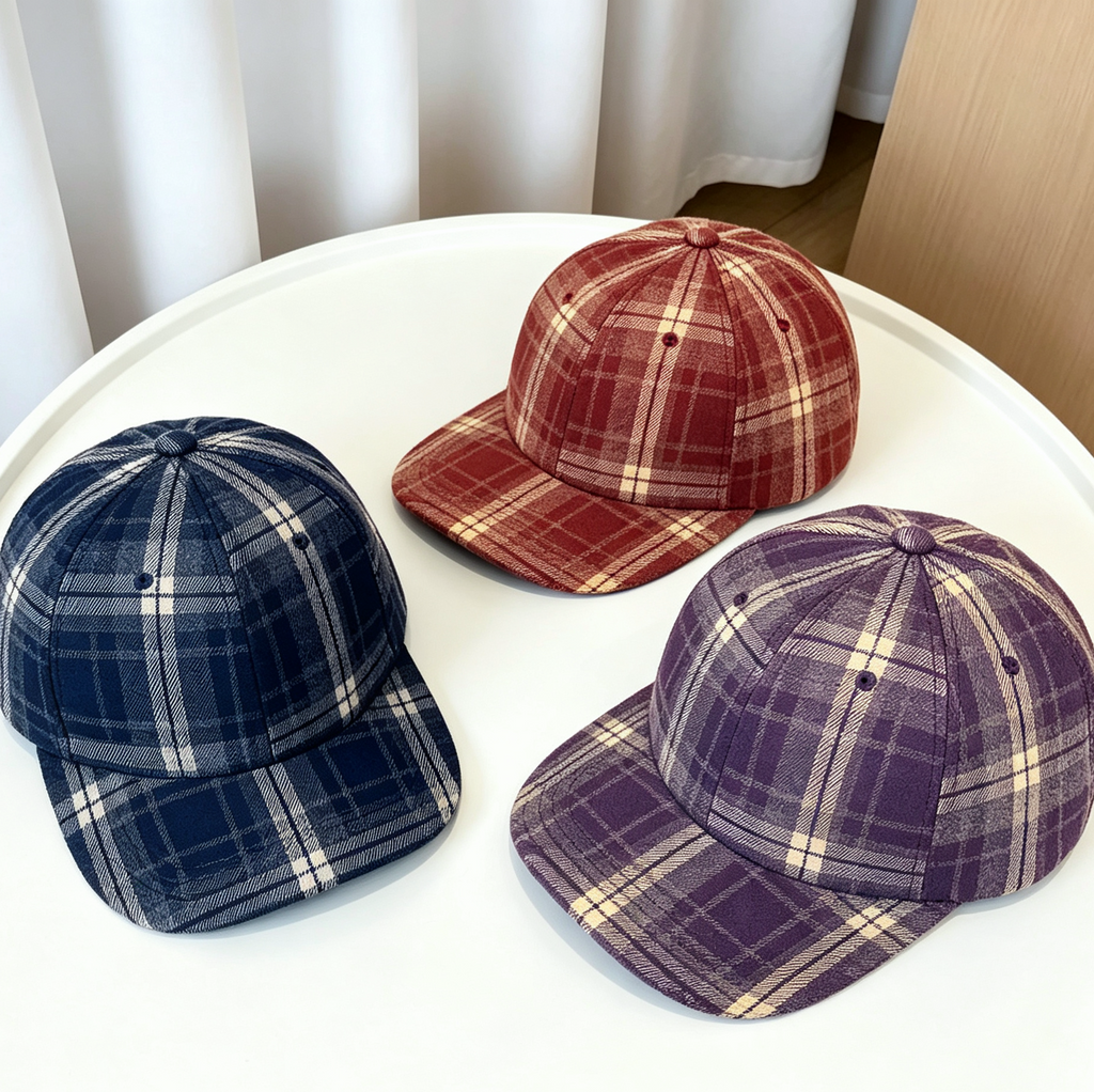 Classic Plaid Six Panel Baseball Cap Flat Bill