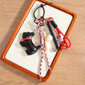 Leather Puppy Tassel Bag Charm Keychain - Black