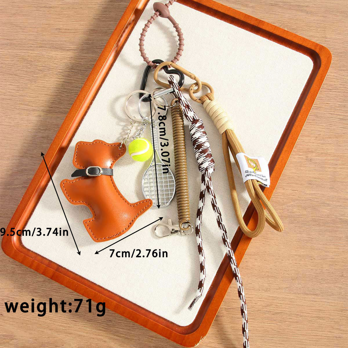 Leather Puppy Tassel Bag Charm Keychain - Brown - 2