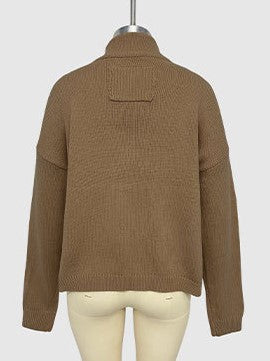Ribbed Knit Cardigan With Utility Pockets - Coca - 2