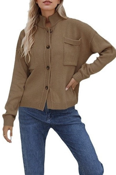 Ribbed Knit Cardigan With Utility Pockets - Coca - 4