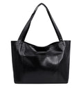 Oversized Oil Wax Faux Leather Tote Bag - Black