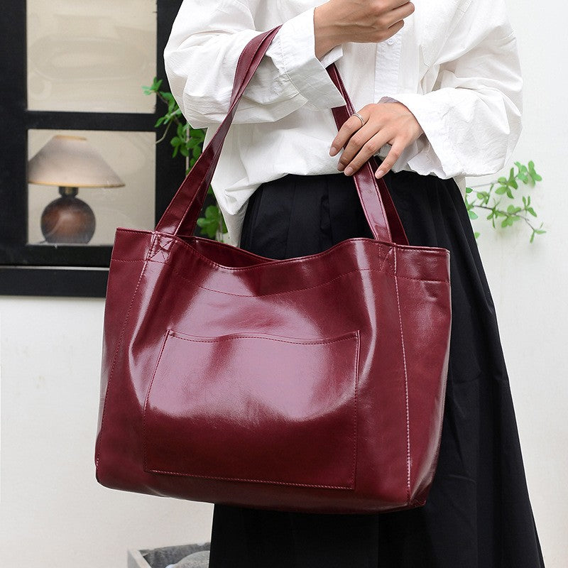 Oversized Oil Wax Faux Leather Tote Bag