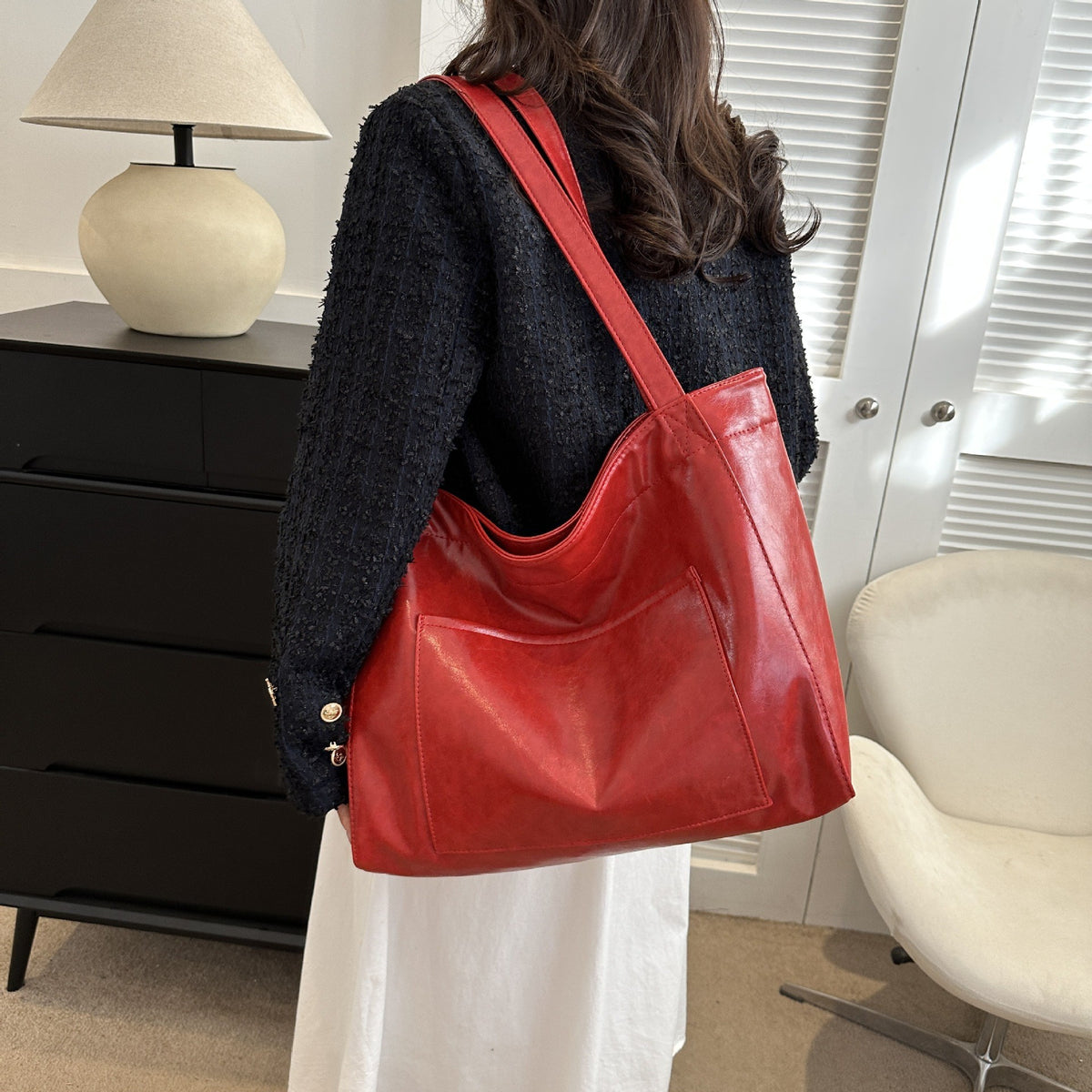 Oversized Oil Wax Faux Leather Tote Bag