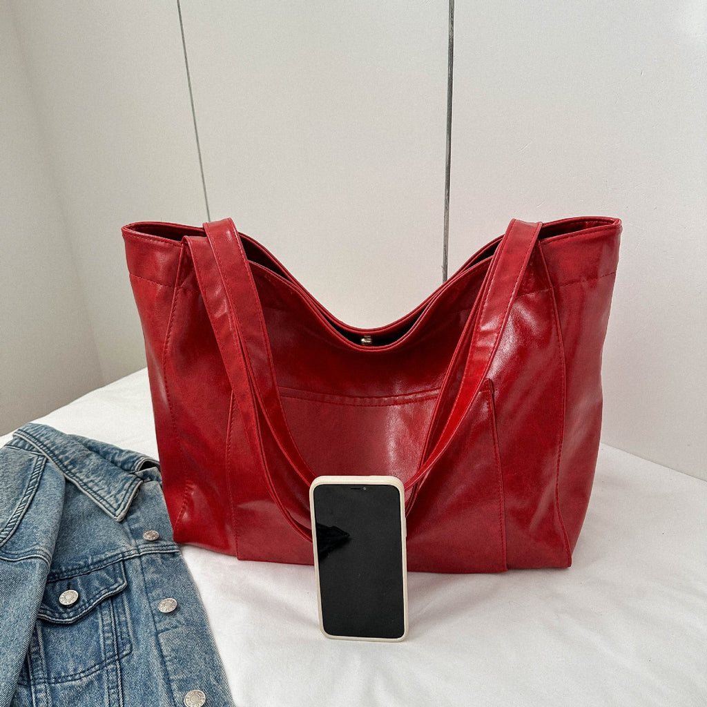 Oversized Oil Wax Faux Leather Tote Bag