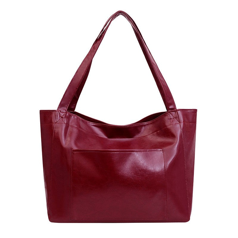 Oversized Oil Wax Faux Leather Tote Bag