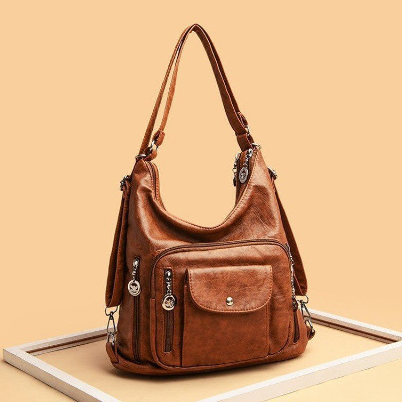 Washed Vegan Leather Convertible Hobo Backpack