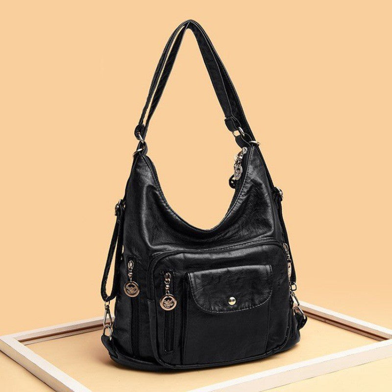 Washed Vegan Leather Convertible Hobo Backpack