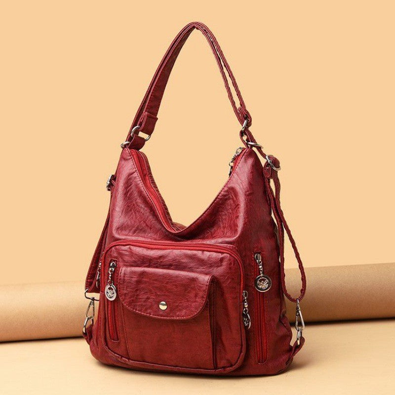 Washed Vegan Leather Convertible Hobo Backpack