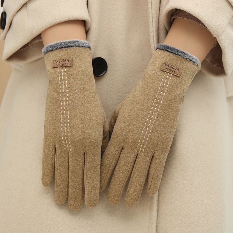 Fleece Lined Touchscreen Winter Gloves - Khaki