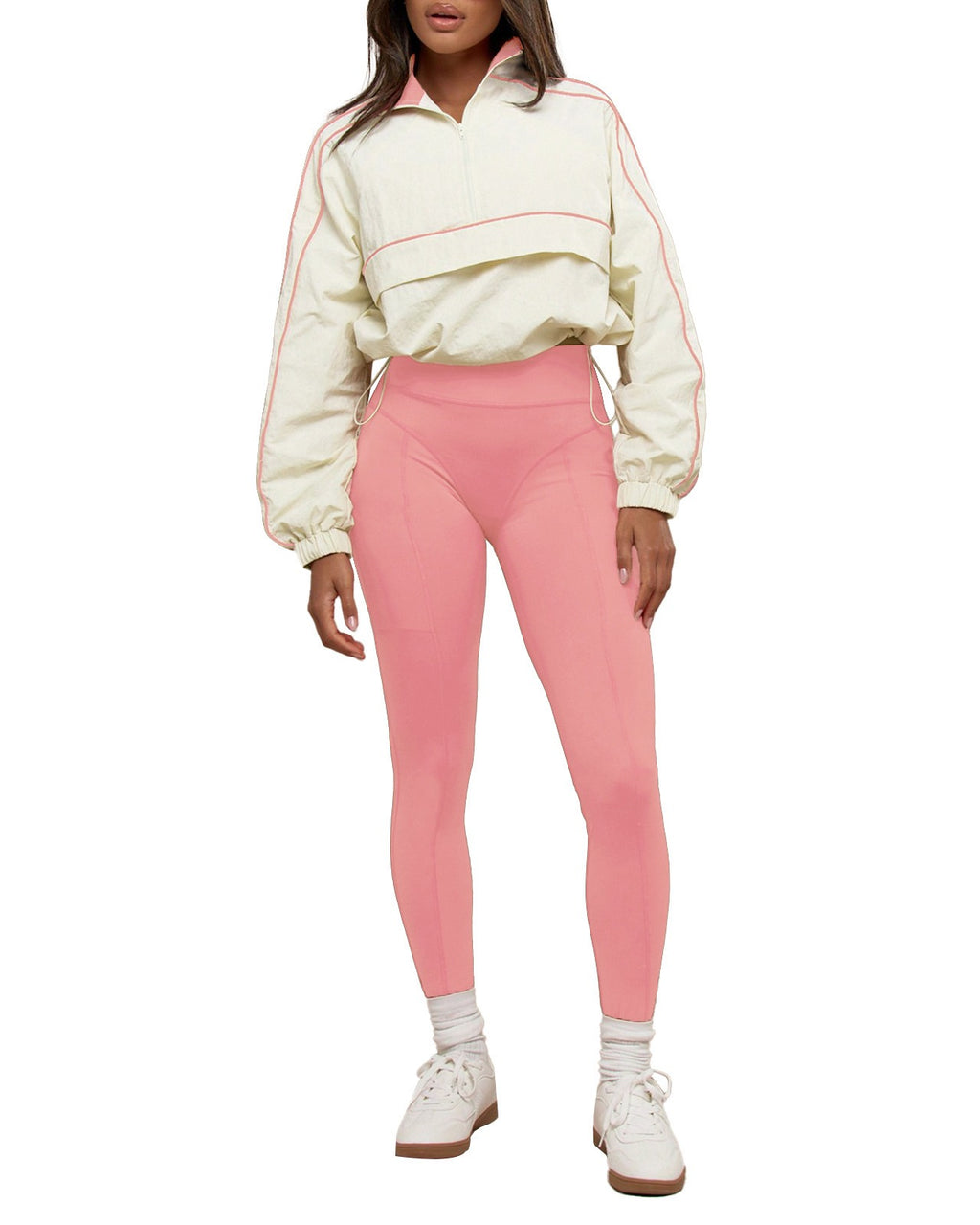 Cropped Half Zip Windbreaker and Leggings Workout Set