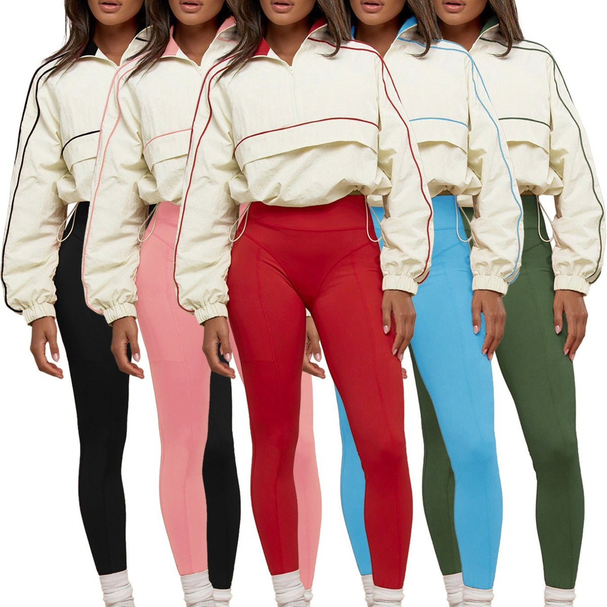Cropped Half Zip Windbreaker and Leggings Workout Set
