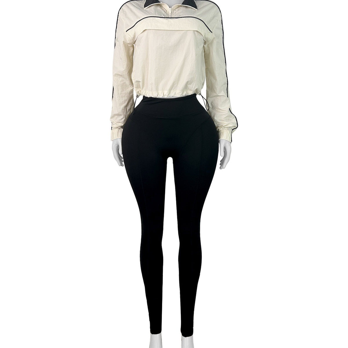 Cropped Half Zip Windbreaker and Leggings Workout Set