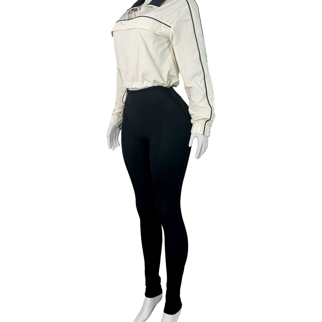 Cropped Half Zip Windbreaker and Leggings Workout Set