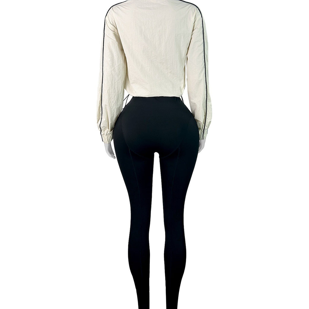 Cropped Half Zip Windbreaker and Leggings Workout Set