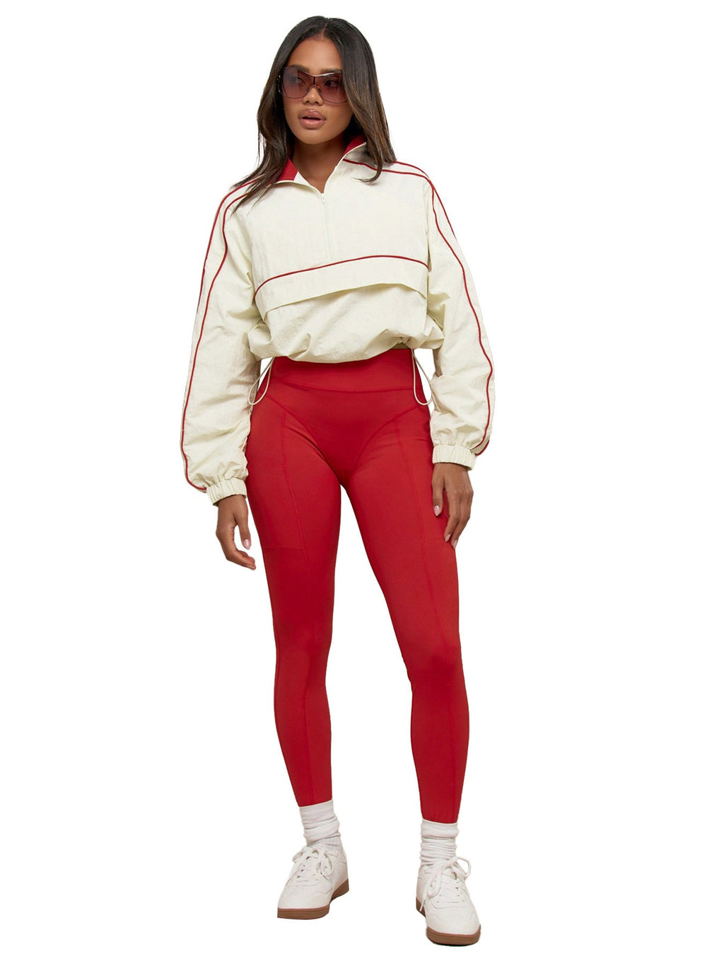 Cropped Half Zip Windbreaker and Leggings Workout Set