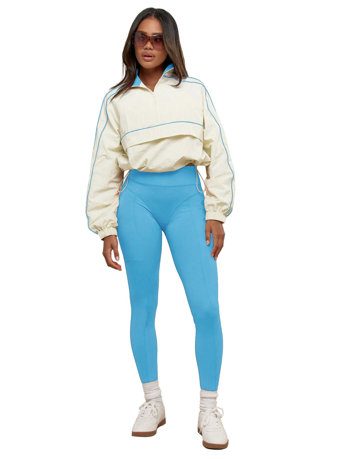 Cropped Half Zip Windbreaker and Leggings Workout Set