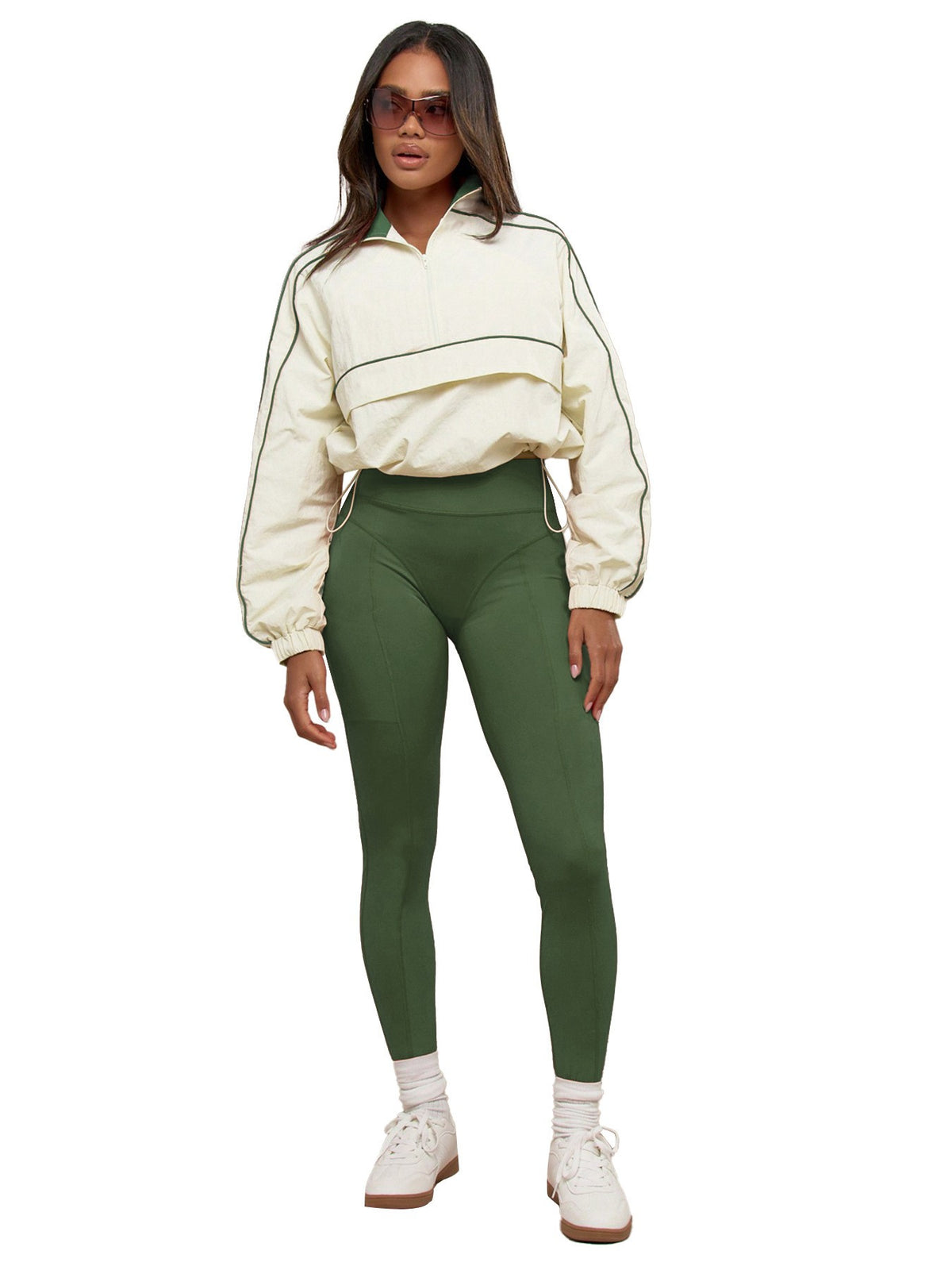 Cropped Half Zip Windbreaker and Leggings Workout Set