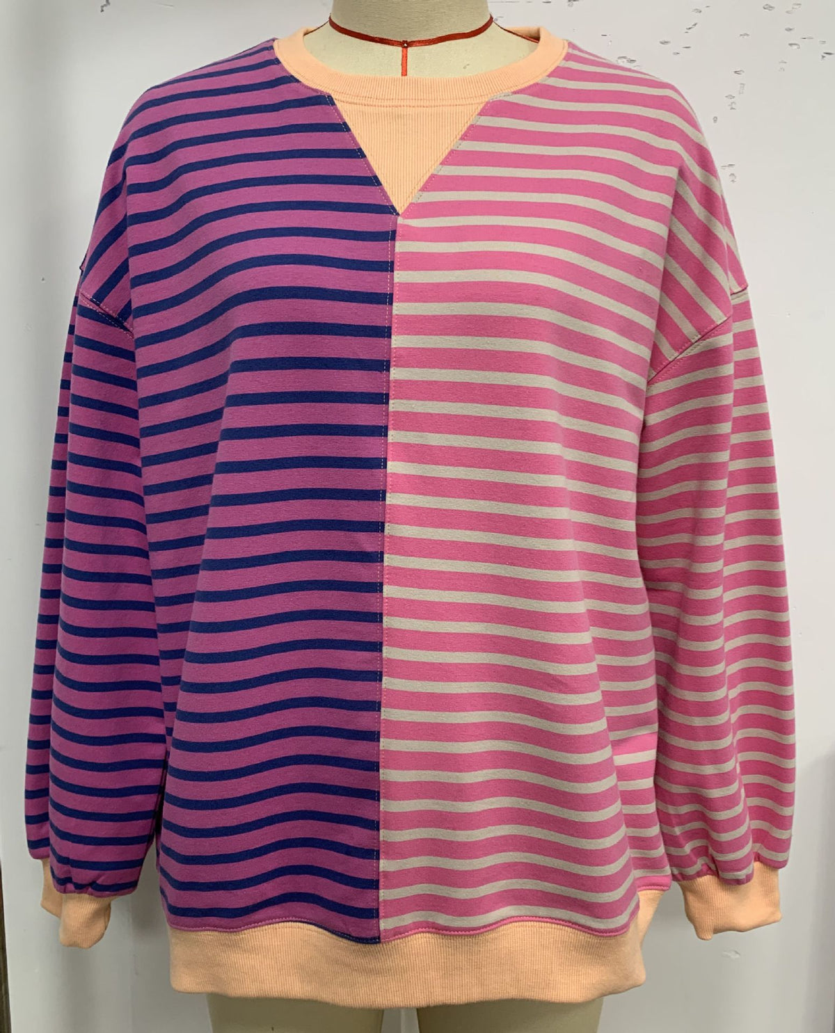 Colorblock Striped Oversized Cotton Sweatshirt - Purple
