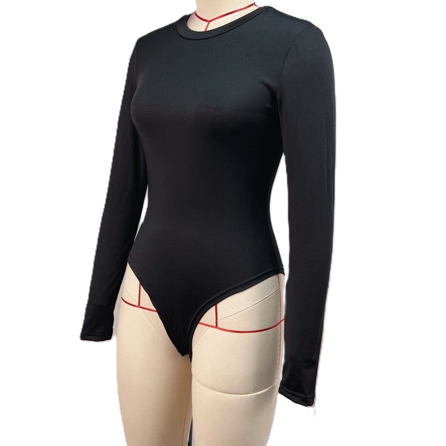 Crewneck Long Sleeve Basic Bodysuit - Black - 1