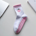 Embroidered Fruit Crew Socks With Grip Sole - Peach