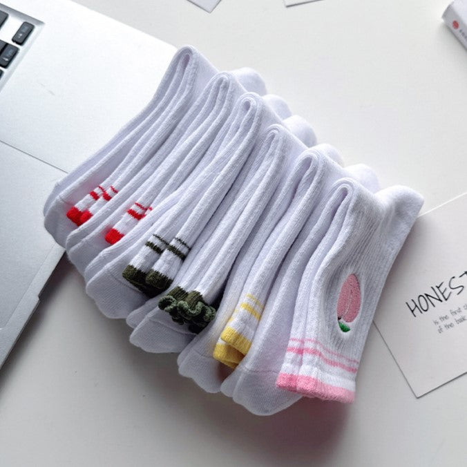 Embroidered Fruit Crew Socks With Grip Sole - RAvocado - 2