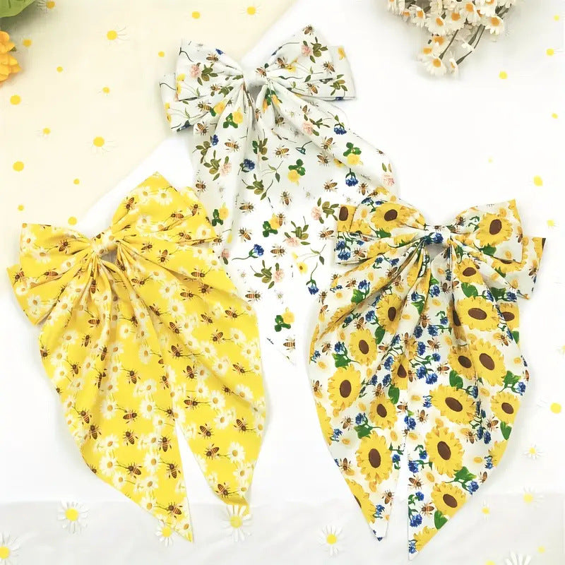 Floral Chiffon Bow Hair Barrette