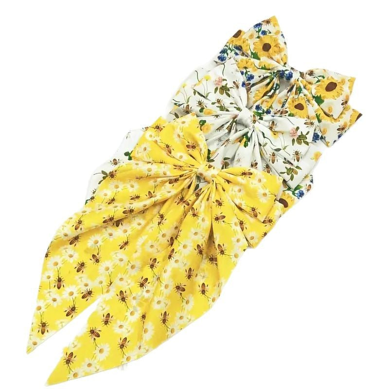 Floral Chiffon Bow Hair Barrette - view 1