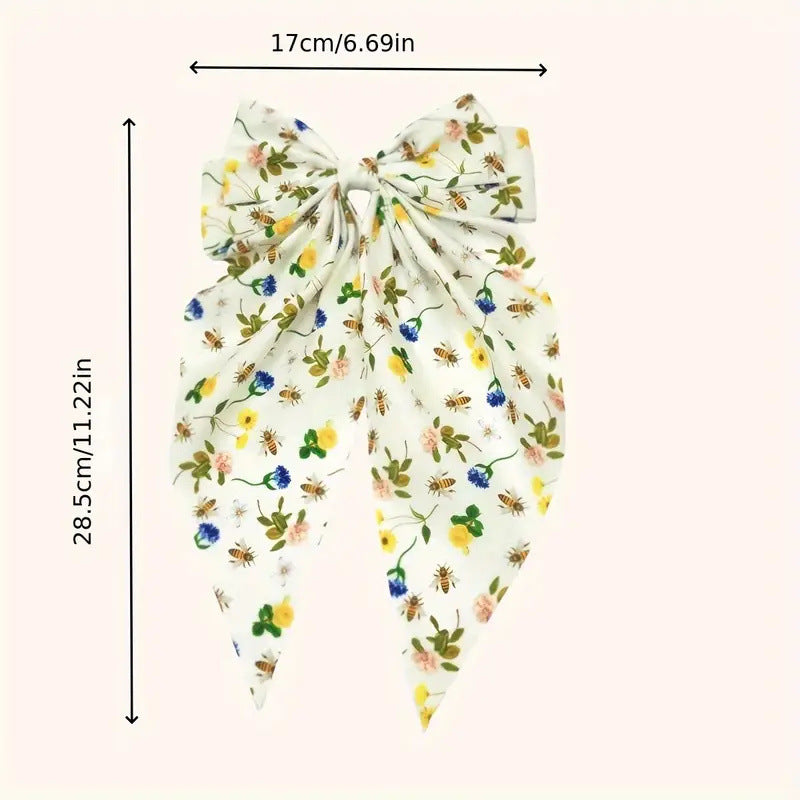 Floral Chiffon Bow Hair Barrette - view 2
