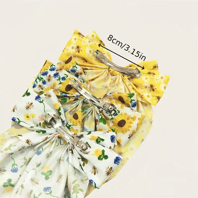 Floral Chiffon Bow Hair Barrette - view 3