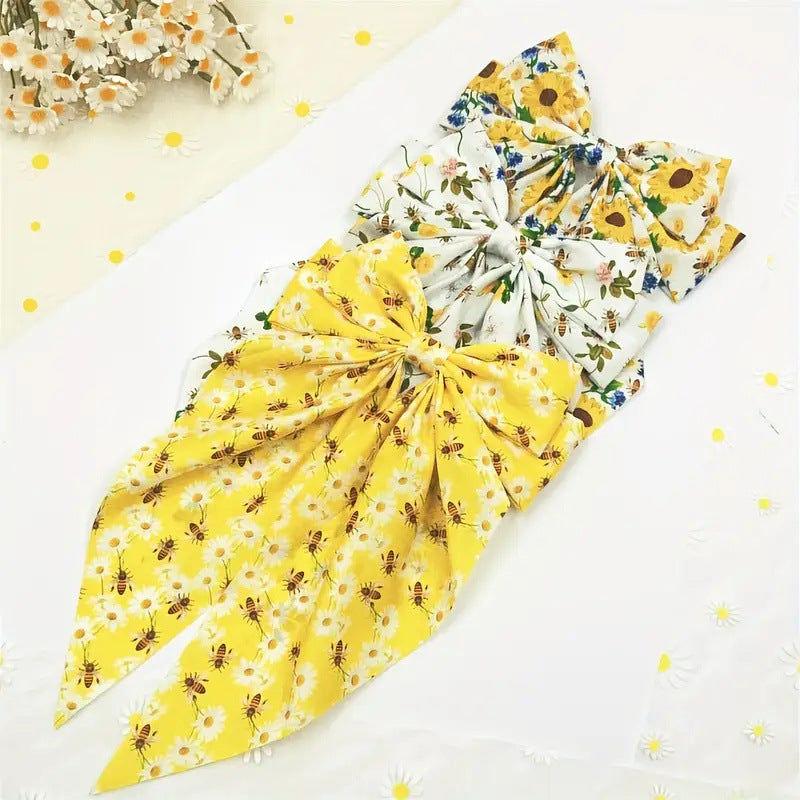 Floral Chiffon Bow Hair Barrette - view 4
