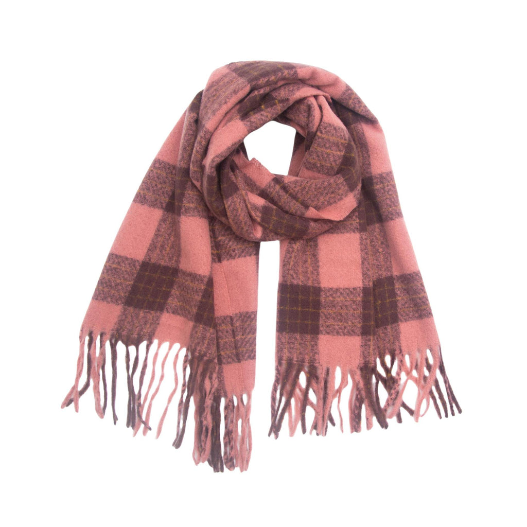 Buffalo Check Fringed Winter Scarf - Pink