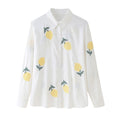 Lemon Embroidered Button Down Shirt - White