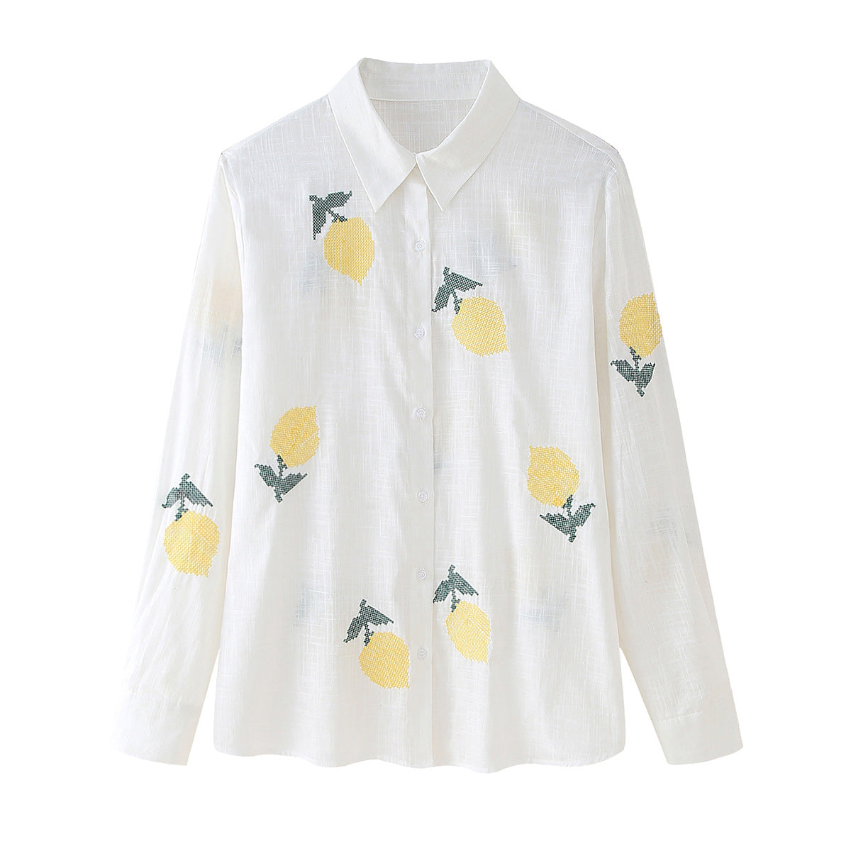 Lemon Embroidered Button Down Shirt - White