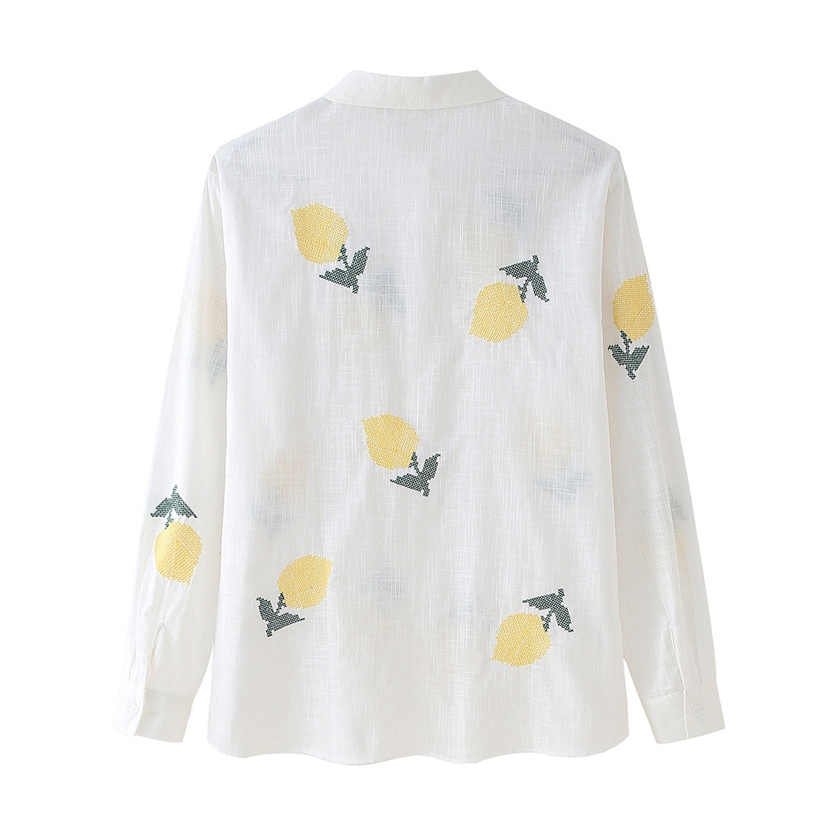 Lemon Embroidered Button Down Shirt - White - 1