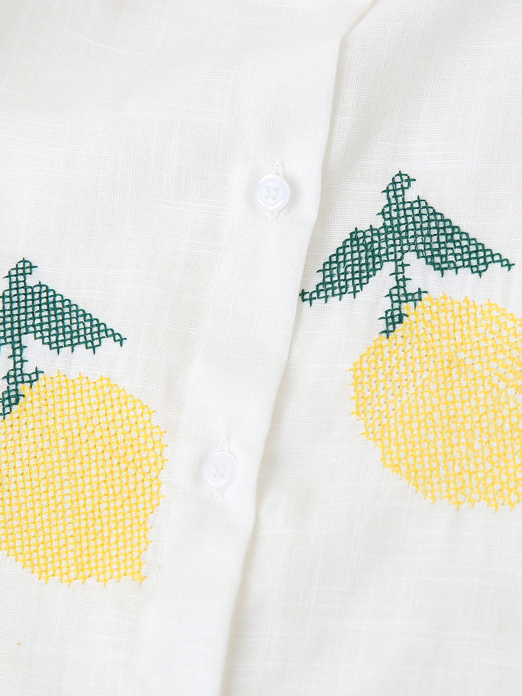 Lemon Embroidered Button Down Shirt - White - 3