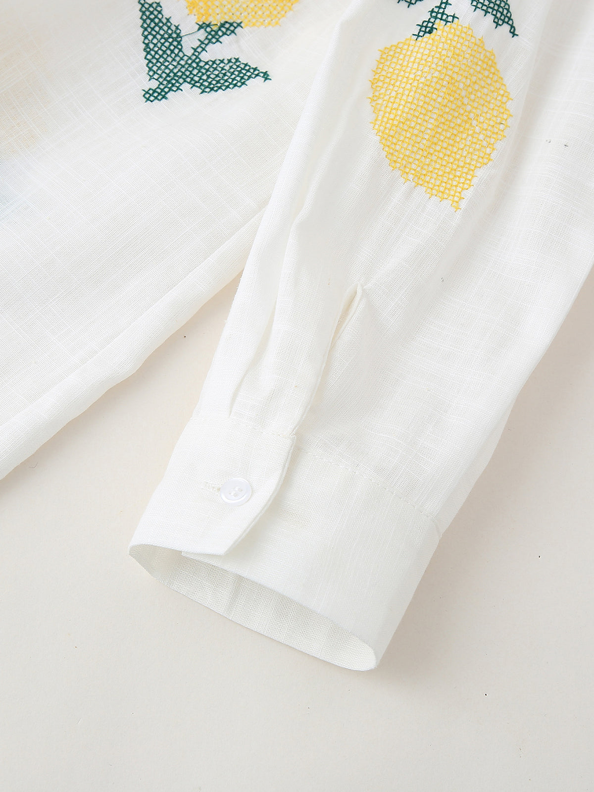 Lemon Embroidered Button Down Shirt - White - 4