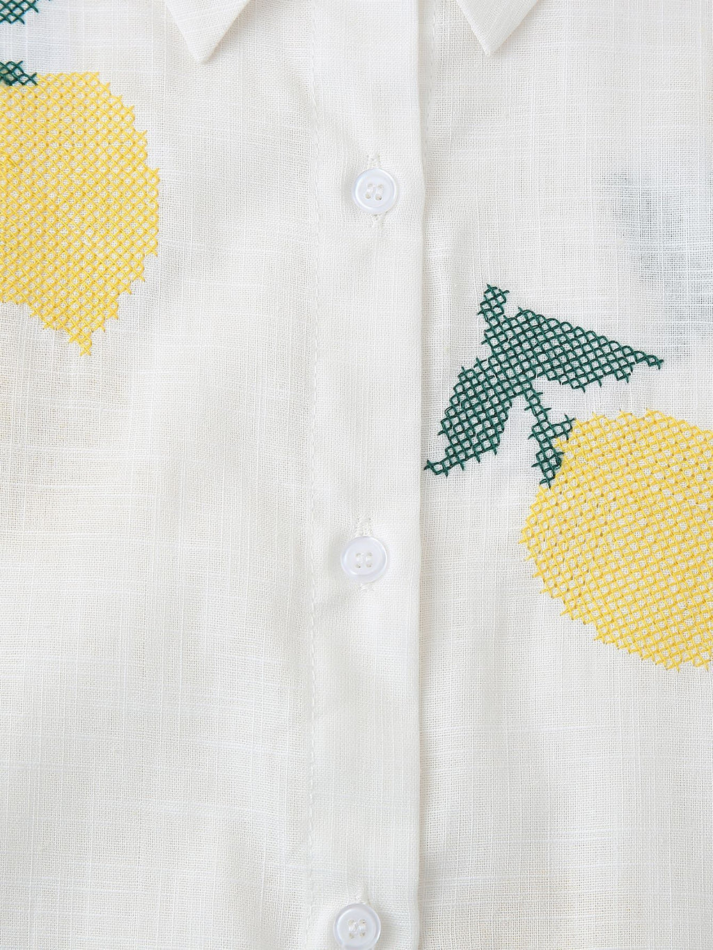 Lemon Embroidered Button Down Shirt - White - 6