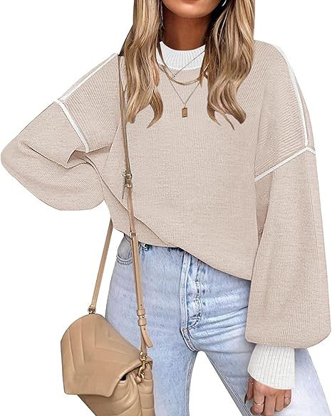 Oversized Striped Drop Shoulder Knit Sweater - Apricot