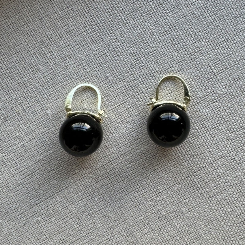 Oversized Pearl Drop Lever Back Earrings - Black