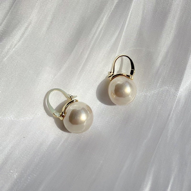Oversized Pearl Drop Lever Back Earrings - Gold