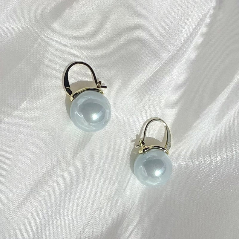 Oversized Pearl Drop Lever Back Earrings - LightBlue