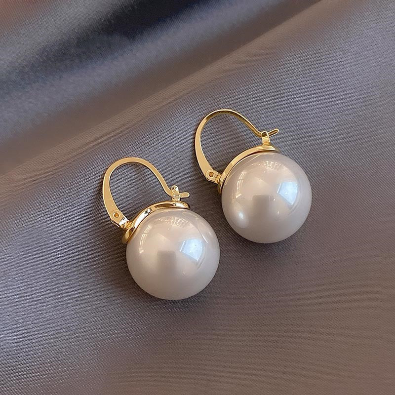 Oversized Pearl Drop Lever Back Earrings - MilkWhite