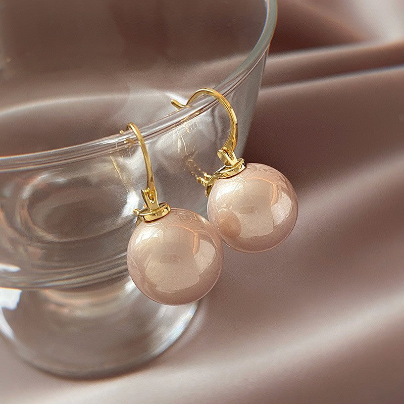Oversized Pearl Drop Lever Back Earrings - Powder