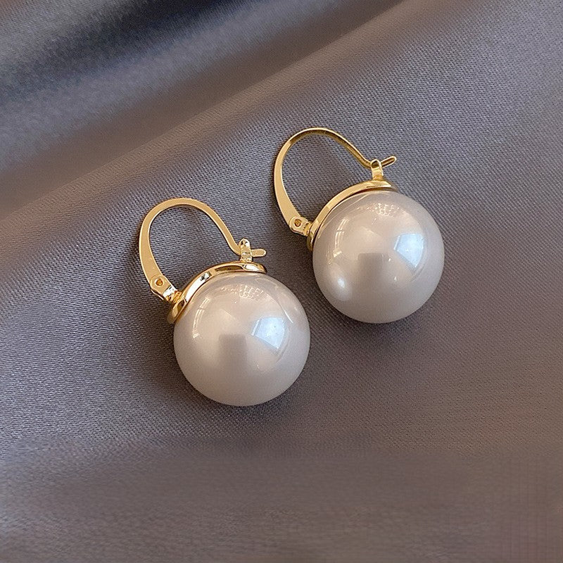Oversized Pearl Drop Lever Back Earrings - White