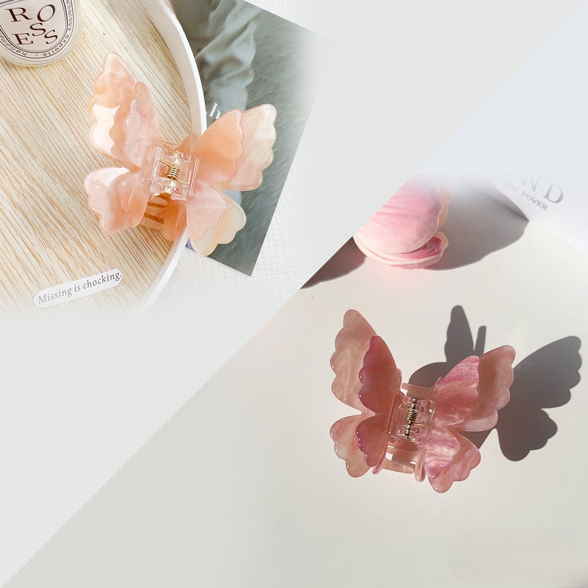 Layered Butterfly Color Changing Claw Clip - Peach_pink