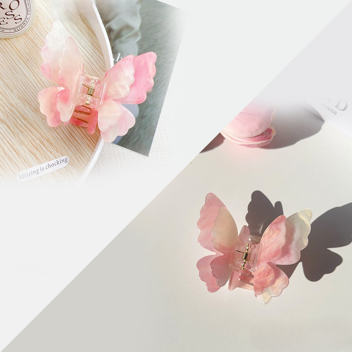 Layered Butterfly Color Changing Claw Clip - Rose_pink