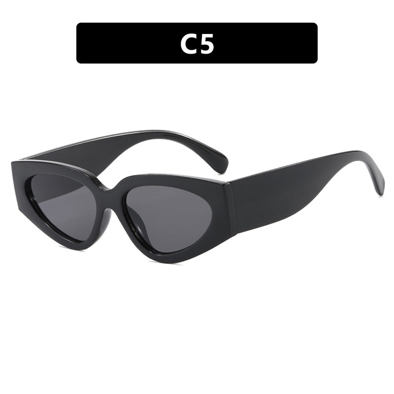 Color Block Oval Frame Sunglasses - Black