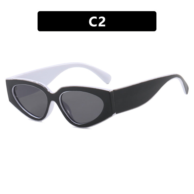 Color Block Oval Frame Sunglasses - Black_W