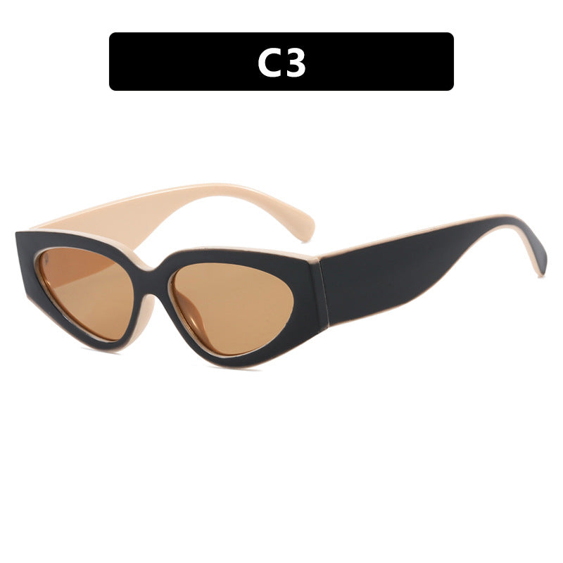 Color Block Oval Frame Sunglasses - Tea